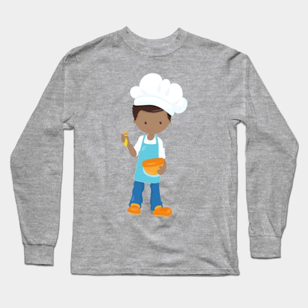 African American Boy, Baking, Baker, Pastry Chef Long Sleeve T-Shirt by Jelena Dunčević